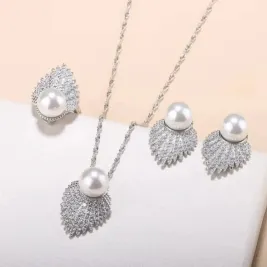 White Pearl Angel Wing Pendant Luxury  Necklace Set (4 pcs)